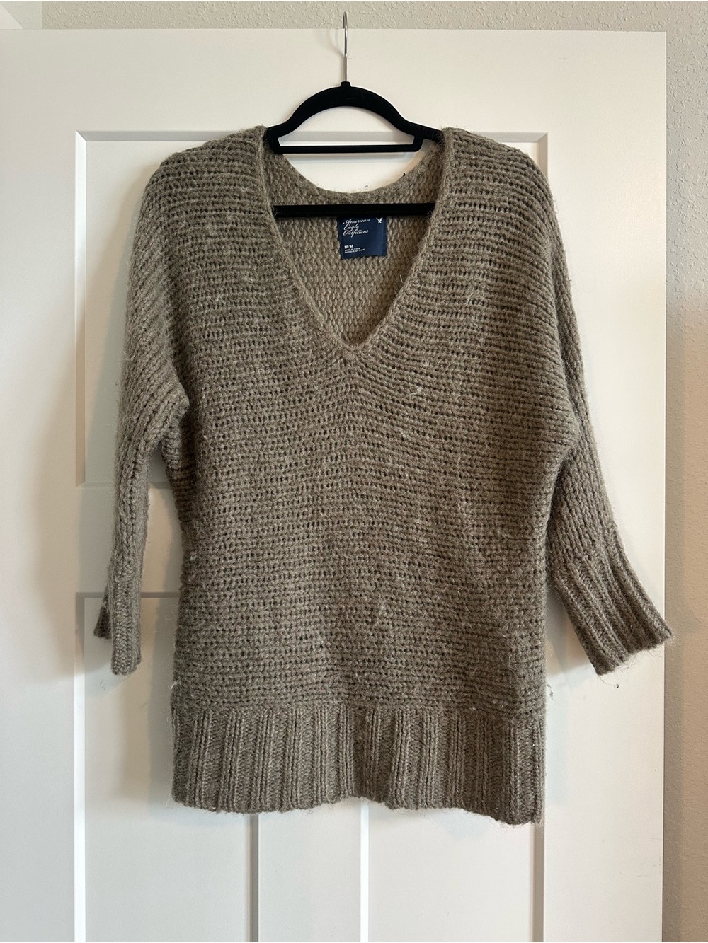 American Eagle Outfitters V-Neck Sweater in Taupe